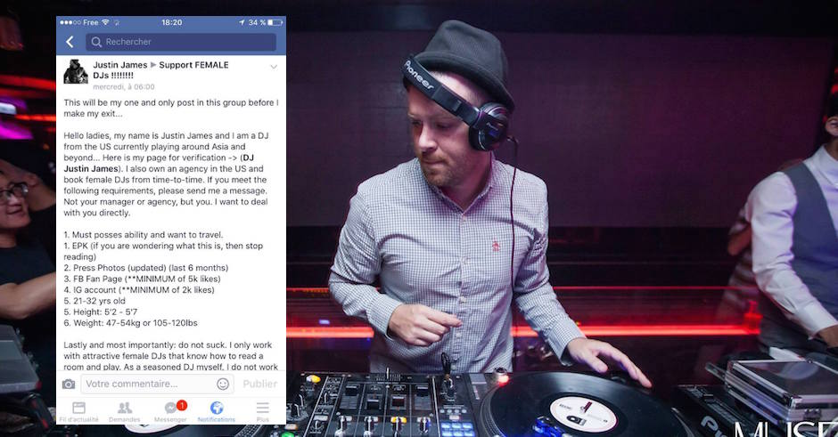 Meet DJ Justin James, on the hunt for female DJs - as long as they meet very specific requirements