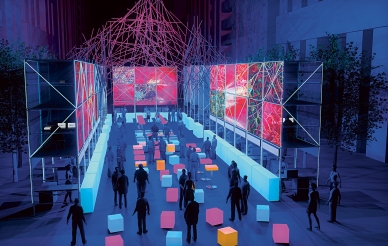 Martin Place Transcendence pop up bar and new media art installation by Joseph Crossley. Render by Ample Projects