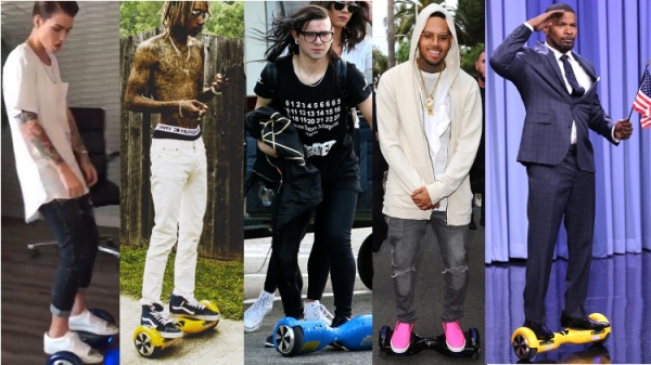 celebrities riding 2 wheel electric hoverboard scooters