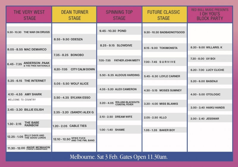 laneway 2018 set times Melbourne