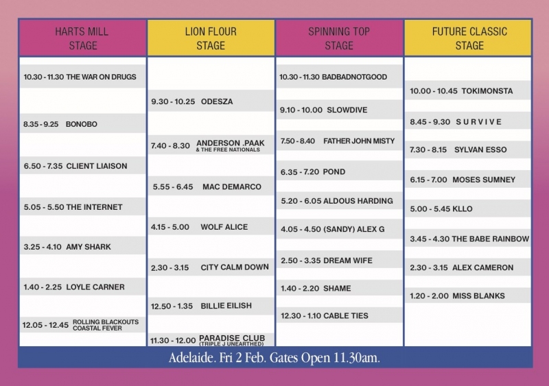 laneway 2018 set times adelaide