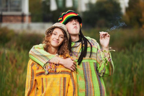 happy hippie couple